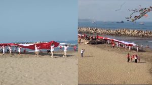 Bendera Merah Putih 100 Meter Terbentang di Hut RI Ke-79